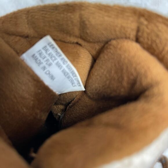 KHOMBU leather brown suede &navy blue rubber duck boots beige knit accent SZ7M - Picture 8 of 9